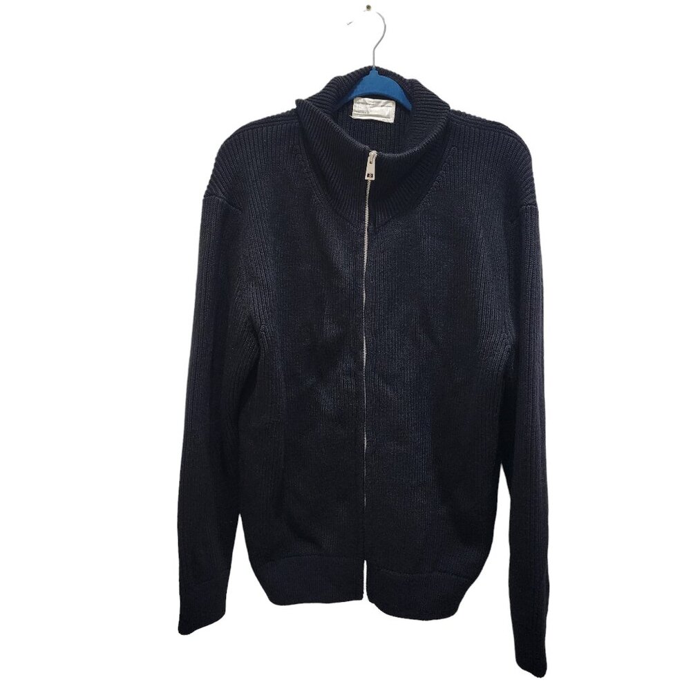 Zara Men's Chunky Ribbed Knit Poly Wool Blend Cardigan Sweater Two Way Zip Sz L